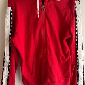 Red Zip-Up Hoodie with White and Black Accents